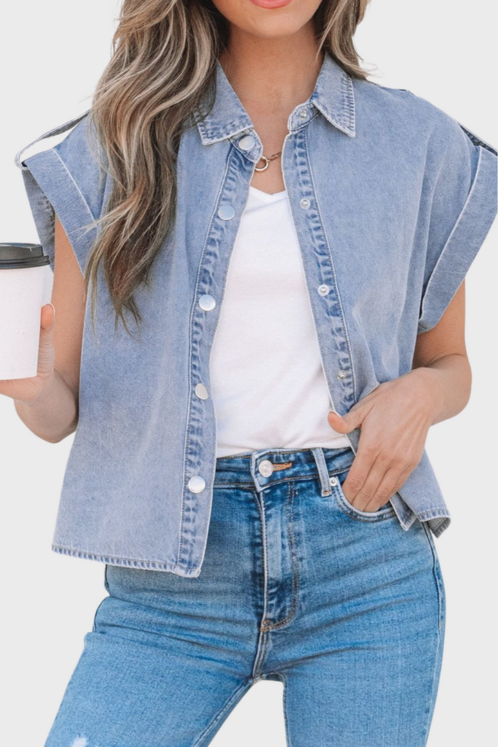 Genesis | Women's Snap Down Cap Sleeve Denim Top