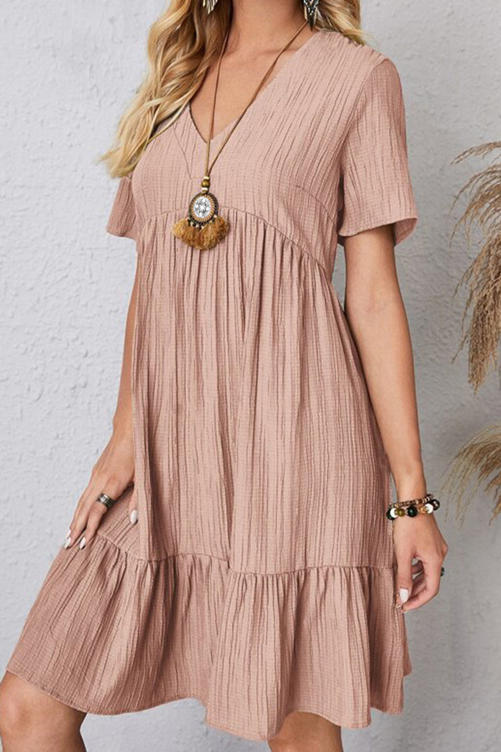 Full Size V-Neck Short Sleeve Dress