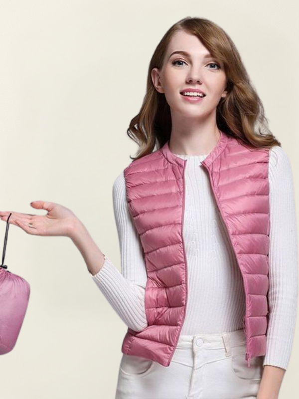 Pink Women’s Sleeveless Insulated Water-Repellent Vest on the model