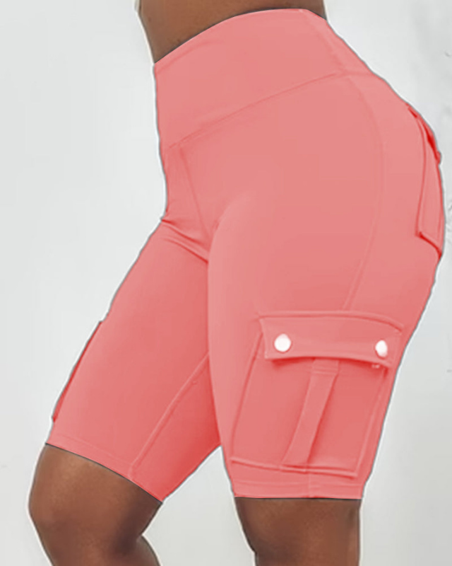 Pink Women’s Tie-Belt High-Waisted Rolled Hem Shorts on the model