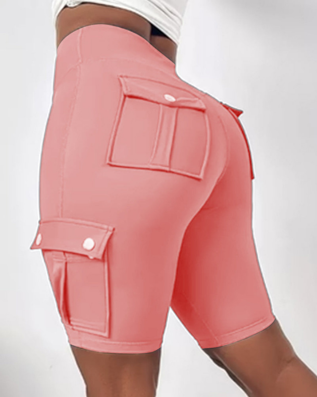 Pink Women’s Tie-Belt High-Waisted Rolled Hem Shorts on the model