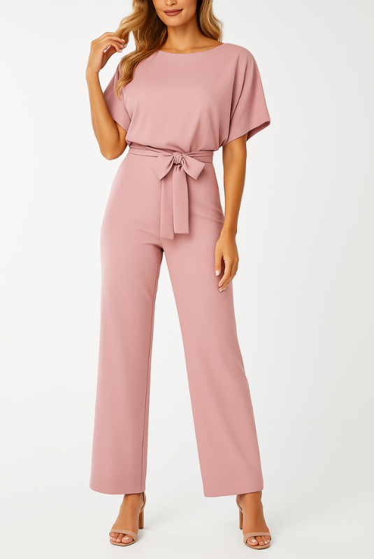 Pink Women’s Elegant Minimalist One-Piece Jumpsuit on the model