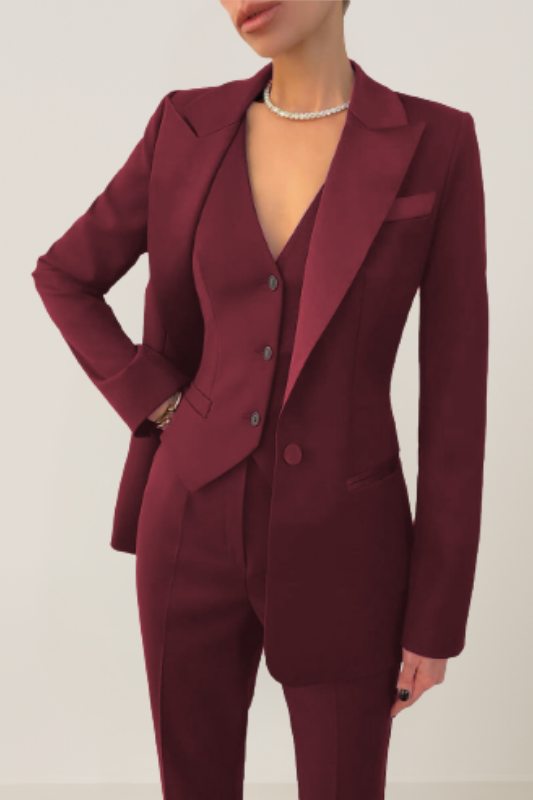 Red Women’s 3-Piece Suit Set - Blazer, Vest & Trousers on the model