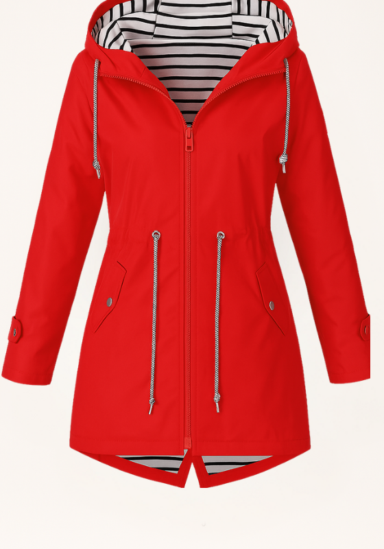 Red Women's Adjustable Fit Waterproof Rain Jacket 