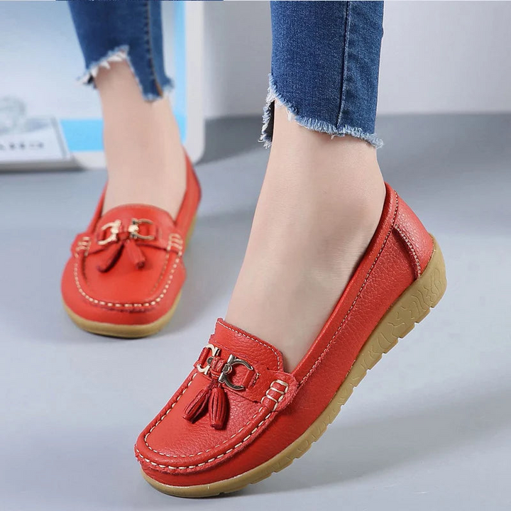 Red Women’s Classic Comfort Slip-On Ballerinas on the model