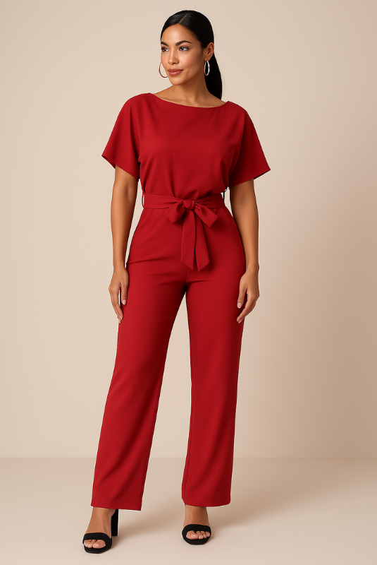 Red Women’s Elegant Minimalist One-Piece Jumpsuit on the model