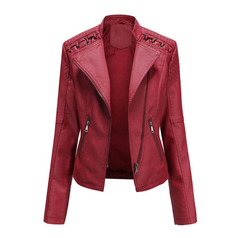 Red Women’s Sleek & Structured PU Leather Jacket