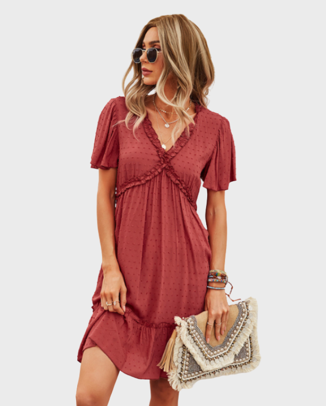 Women’s Boho Chiffon Summer Dress with Short-Sleeve