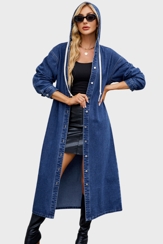Riley | Women's Button Up Long Sleeve Hooded Denim Outerwear