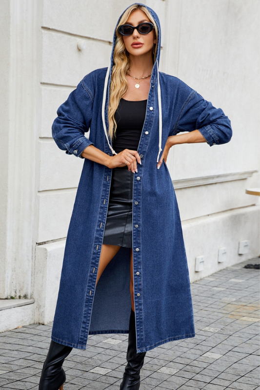 Riley | Women's Button Up Long Sleeve Hooded Denim Outerwear