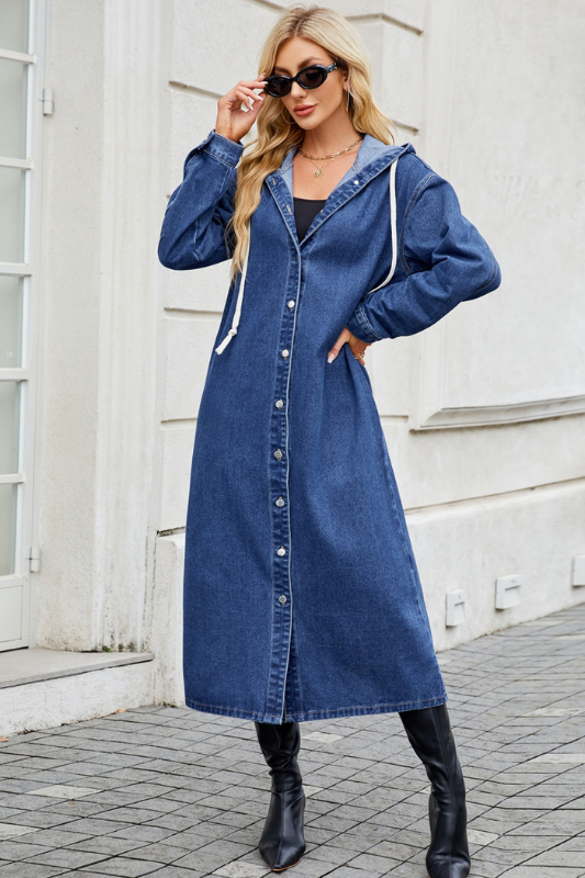 Riley | Women's Button Up Long Sleeve Hooded Denim Outerwear