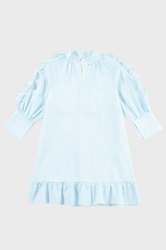 Ruffled Striped Notched Mini Dress