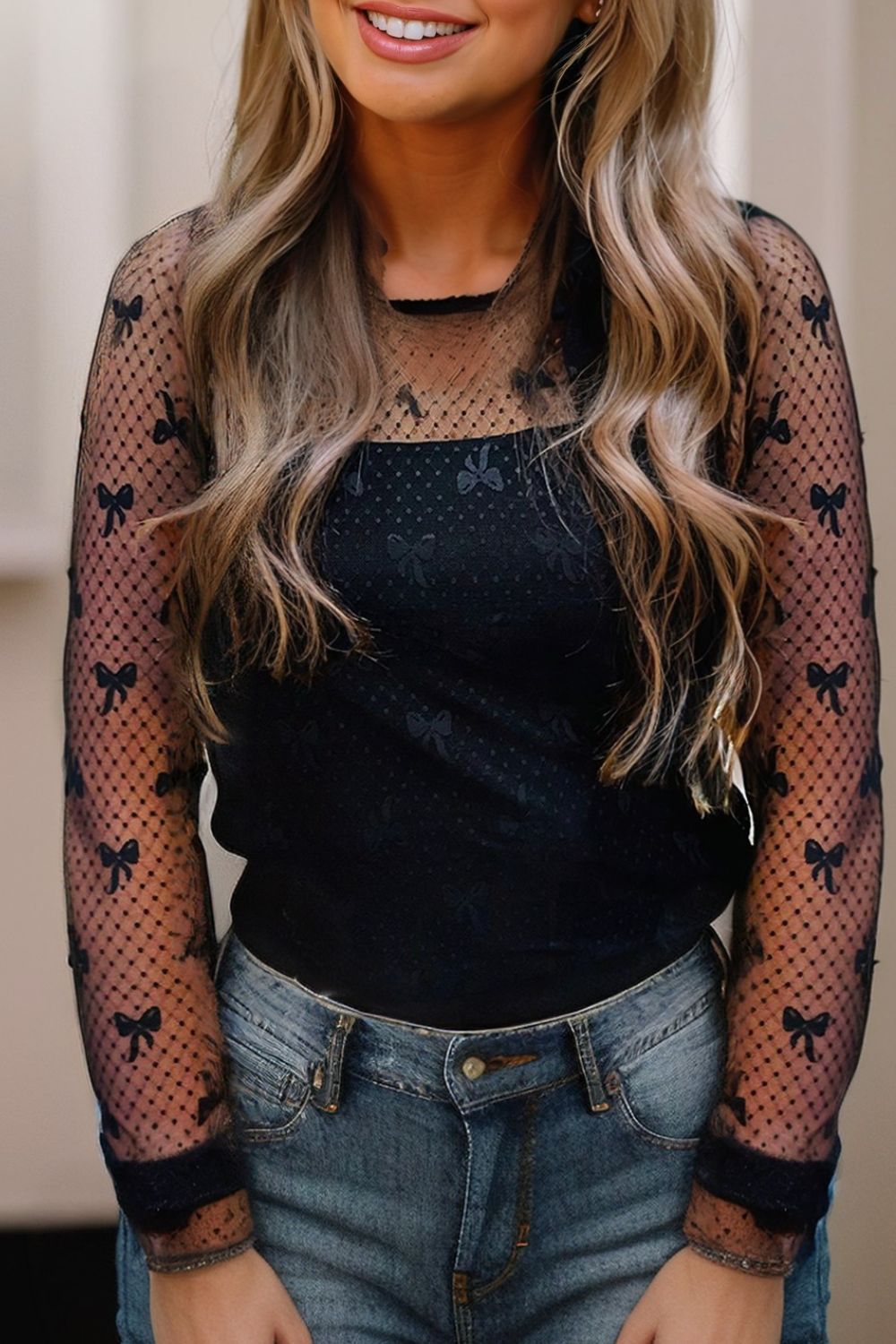 Brielle | Women's Bow Round Neck Sheer Top