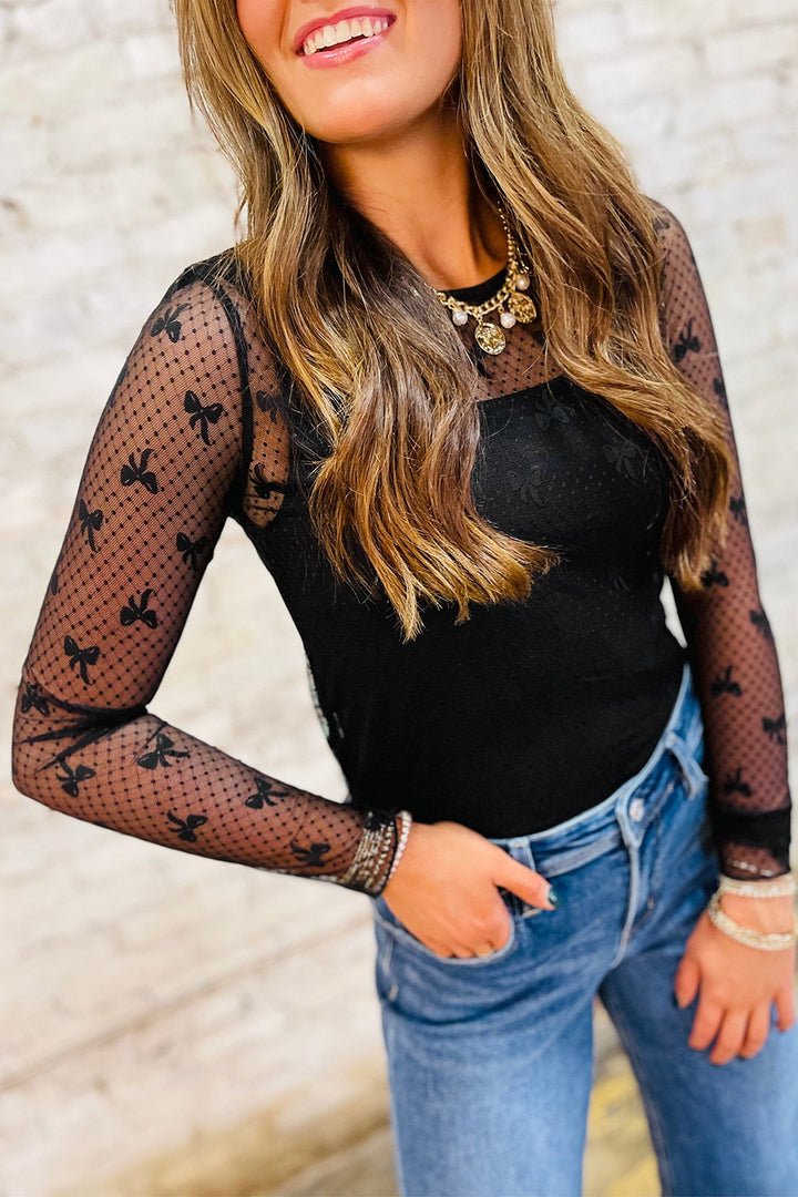 Brielle | Women's Bow Round Neck Sheer Top