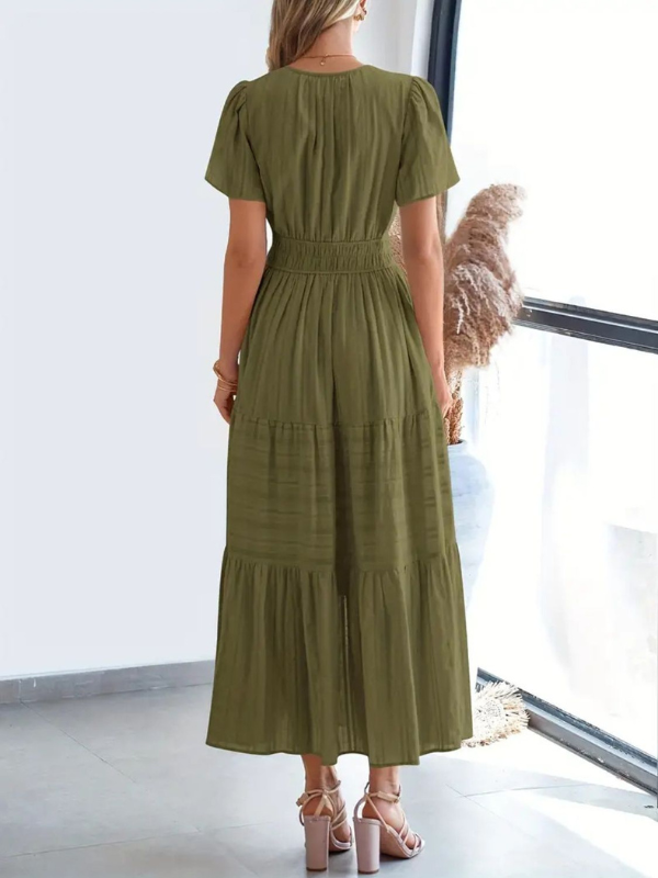 Sophia | Women's Notched Short Sleeve Midi Dress with Pockets
