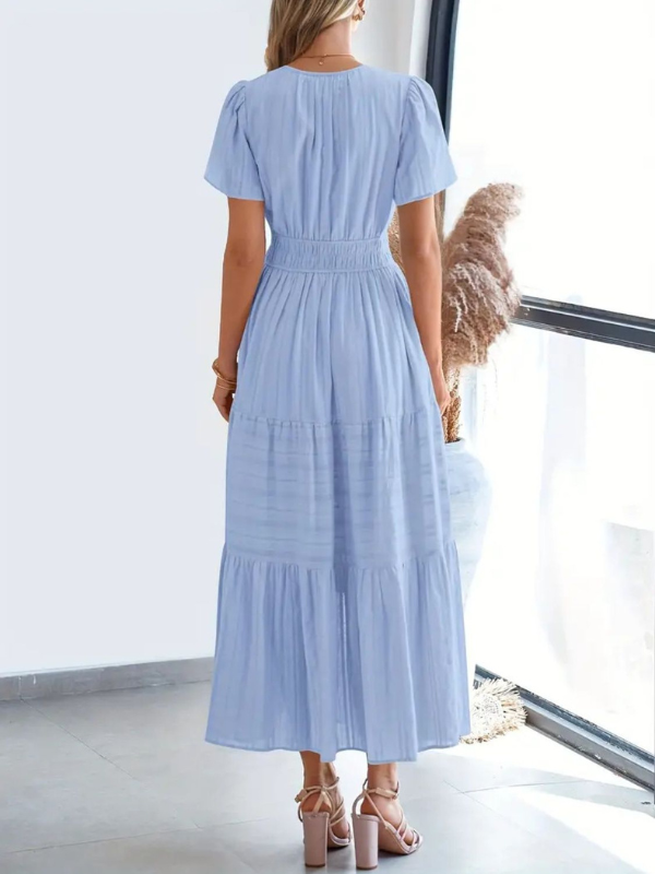 Sophia | Women's Notched Short Sleeve Midi Dress with Pockets