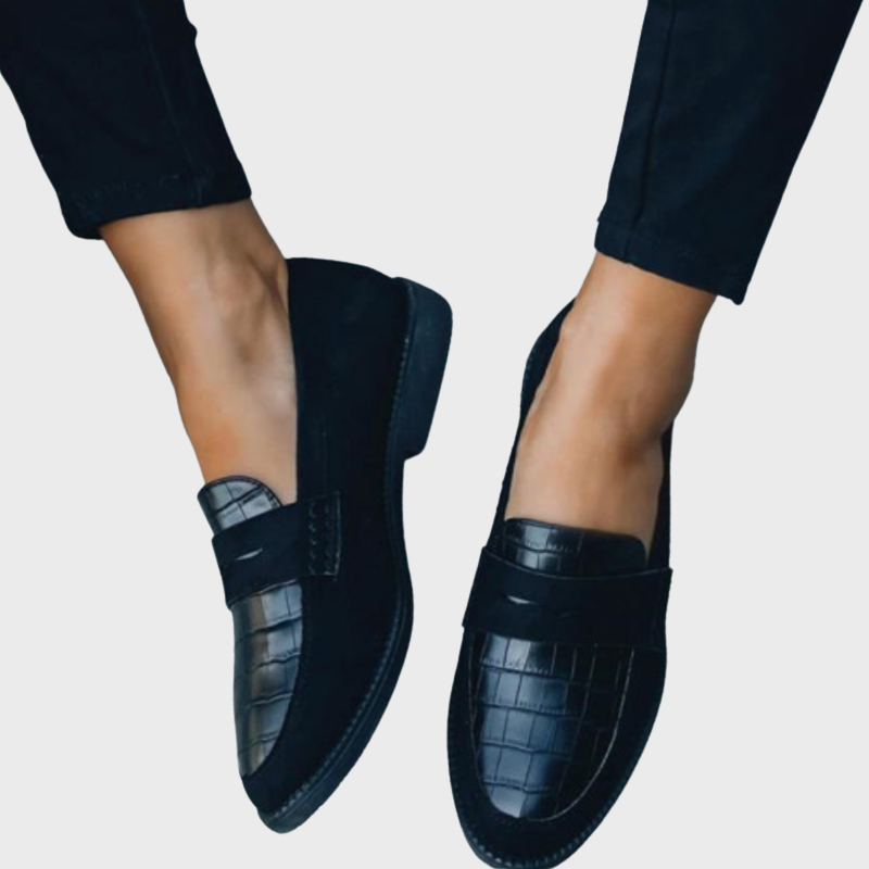 Black Women’s Timeless Luxury Comfort Loafers on the model