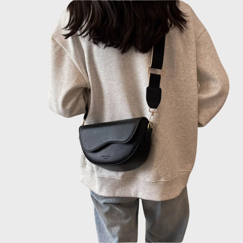 Khaki Women’s Half-Moon  Wide Strap Shoulder Bag on the model
