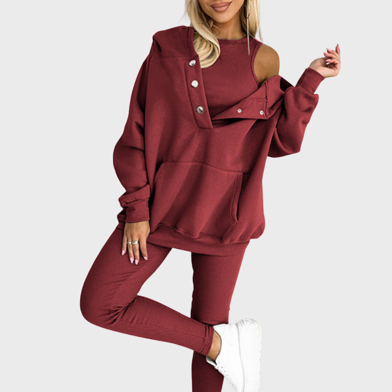 Gray Women’s Soft Fabric Blend Casual Sweatshirt Set on the model