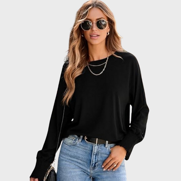 Sandra | Women's Round Neck Smocked Lantern Sleeve T-Shirt