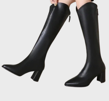 Adeline | Women’s Elegant Pointed Toe Knee-High Boots | Block Heel