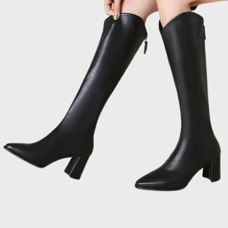 White Women’s Elegant Knee-High Boots Block Heel