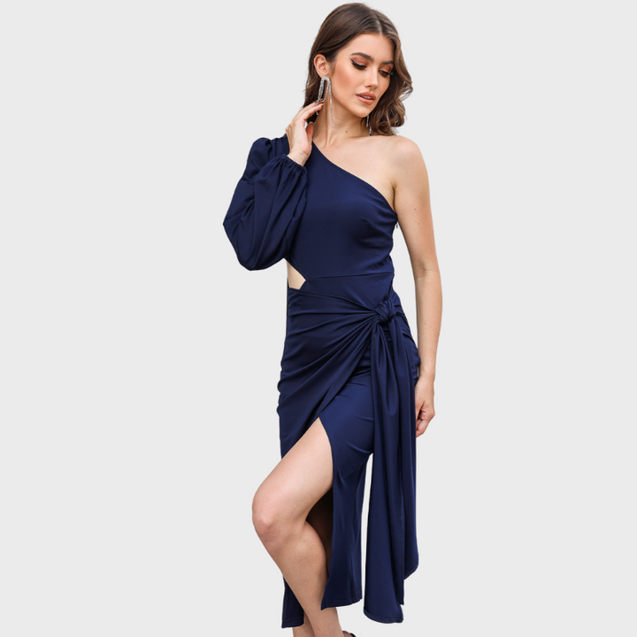 Cutout One Shoulder Slit Midi Dress