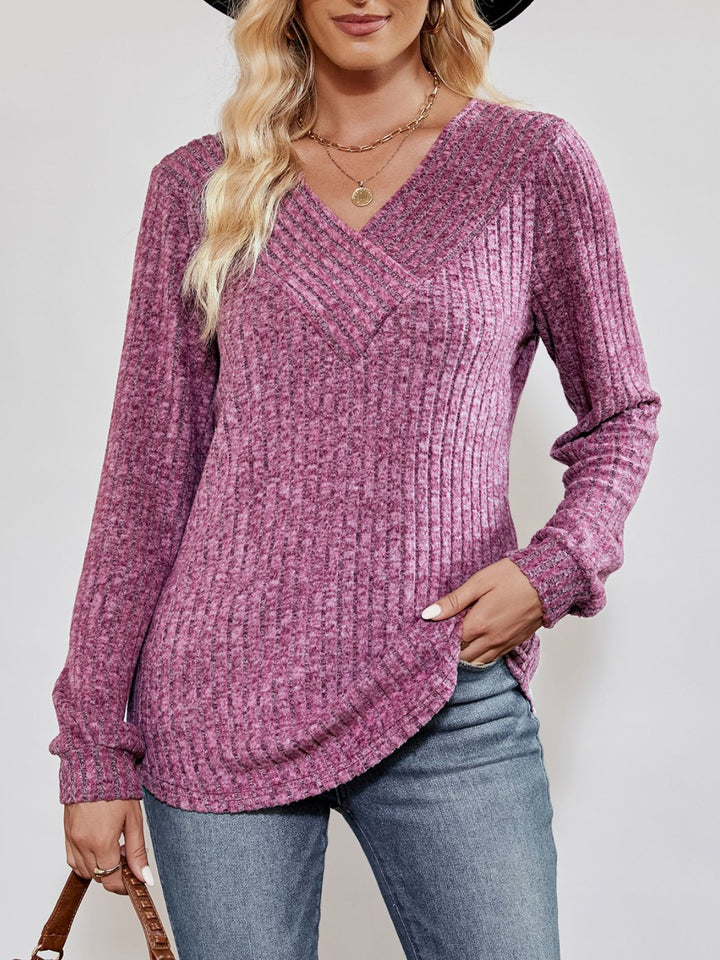 Alice | Women's V-Neck Ribbed Long Sleeve Top