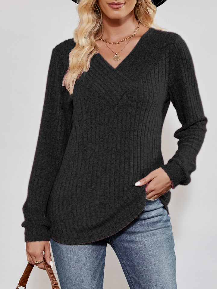 Alice | Women's V-Neck Ribbed Long Sleeve Top