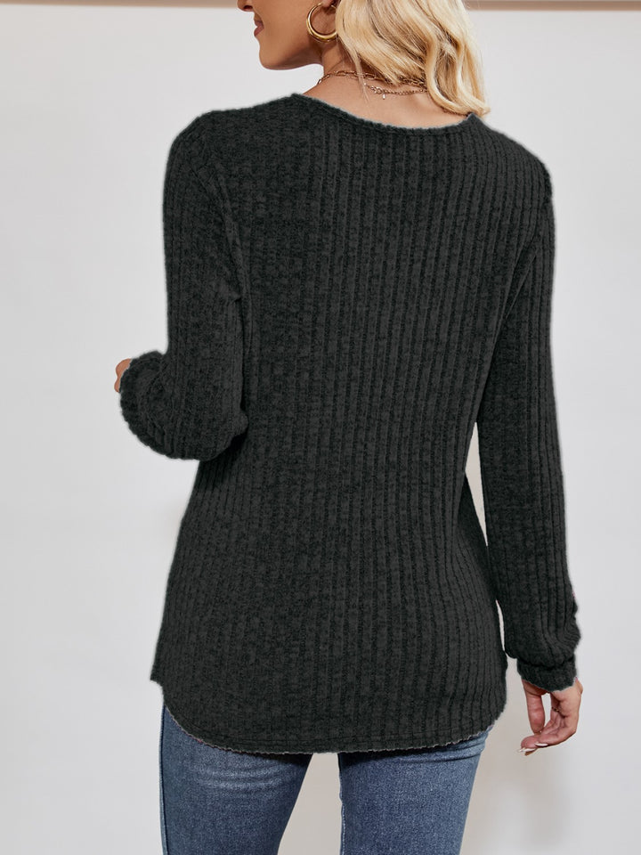 Alice | Women's V-Neck Ribbed Long Sleeve Top