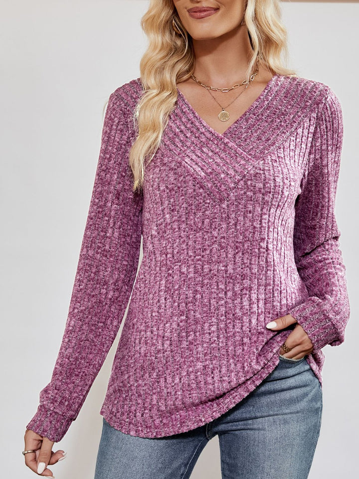 Alice | Women's V-Neck Ribbed Long Sleeve Top