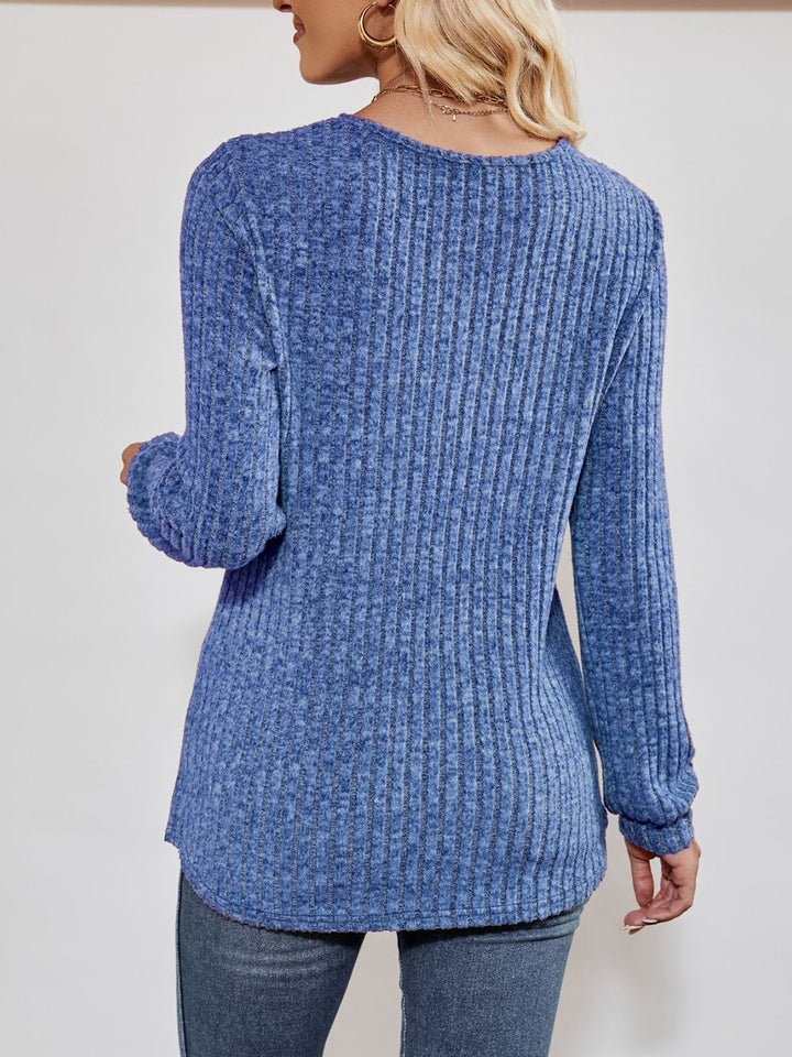Alice | Women's V-Neck Ribbed Long Sleeve Top