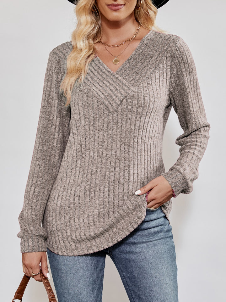 Alice | Women's V-Neck Ribbed Long Sleeve Top