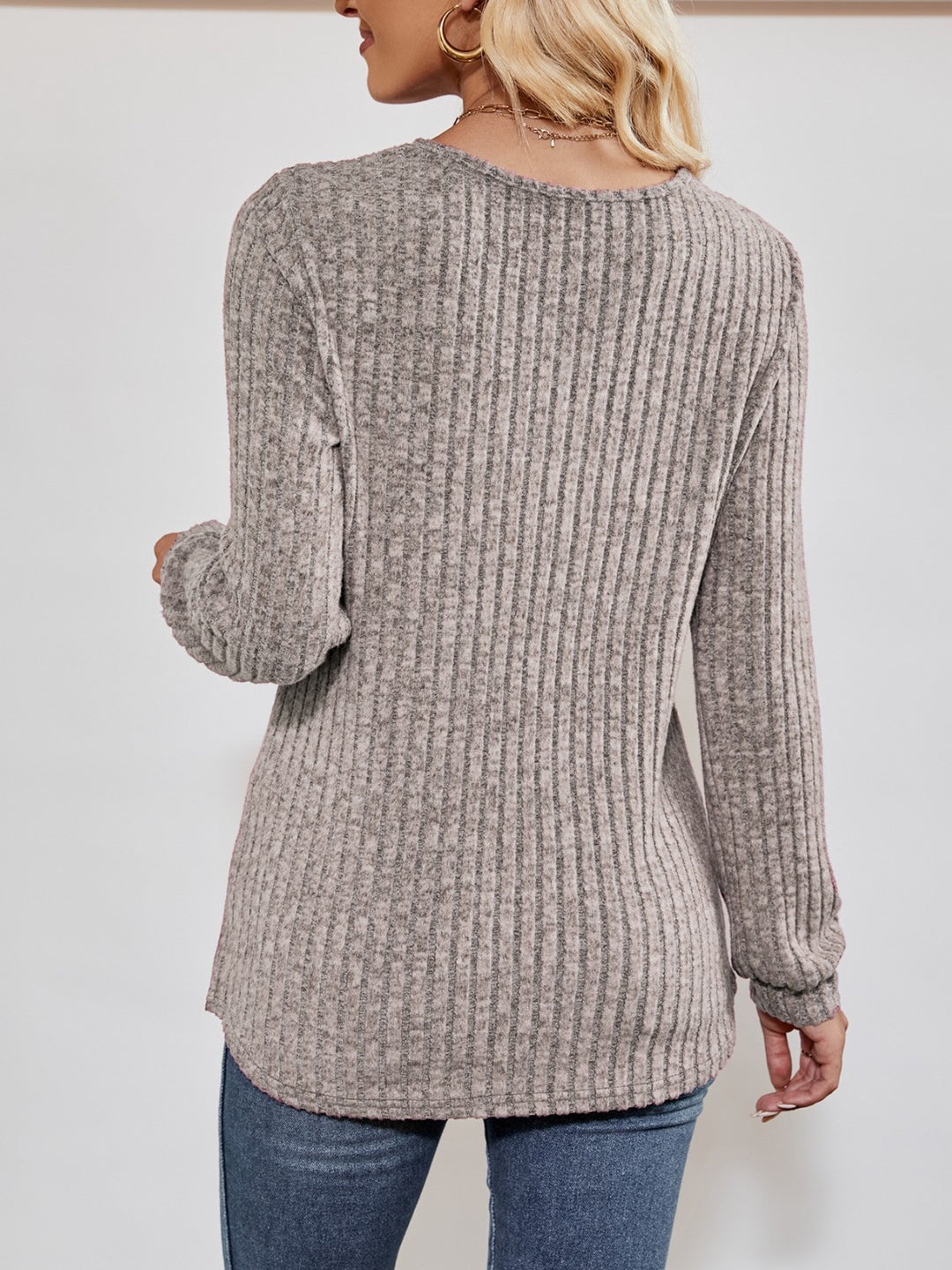 Alice | Women's V-Neck Ribbed Long Sleeve Top