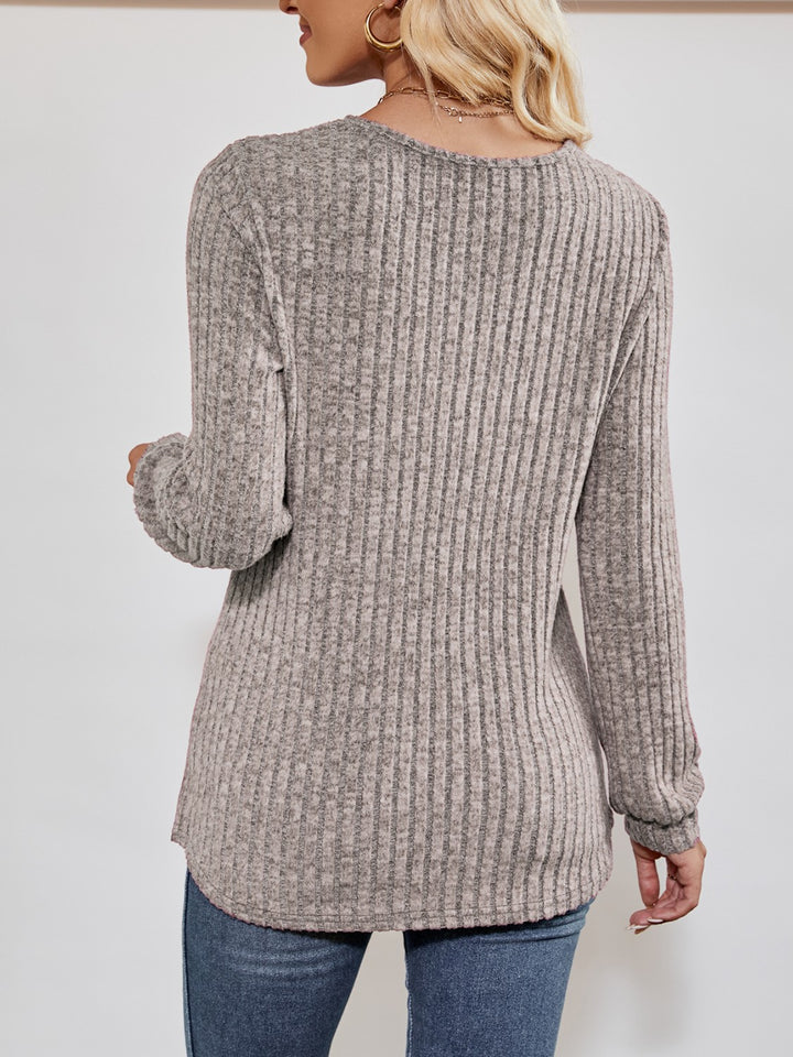 Alice | Women's V-Neck Ribbed Long Sleeve Top