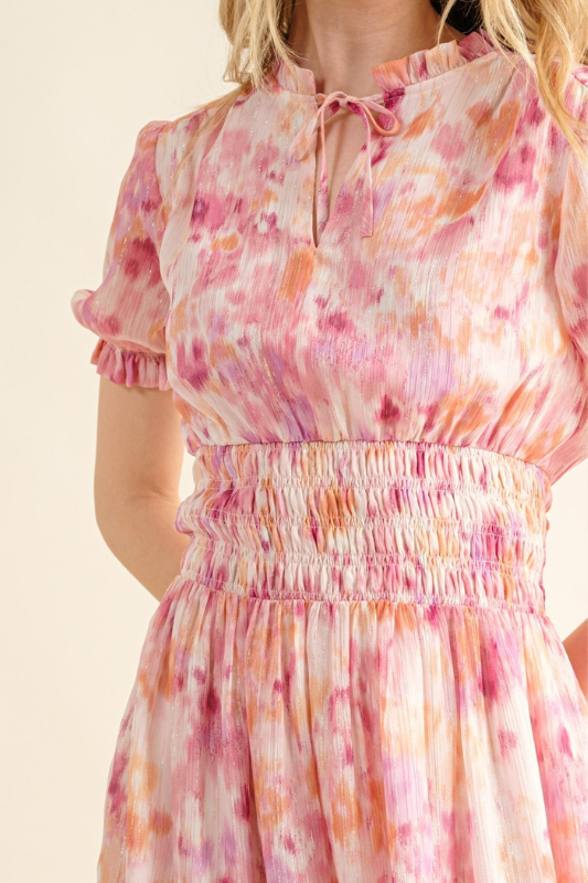 Victoria | Women's Full Size Smocked Waist Printed Midi Dress