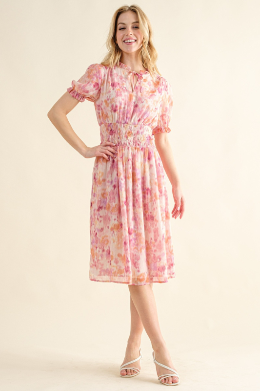 Victoria | Women's Full Size Smocked Waist Printed Midi Dress