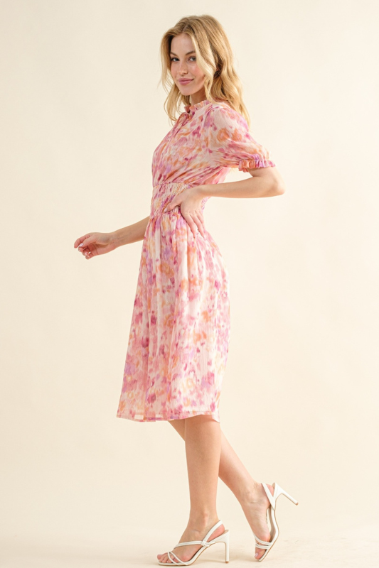 Victoria | Women's Full Size Smocked Waist Printed Midi Dress