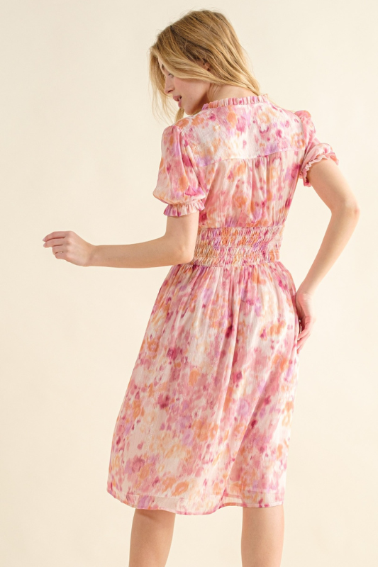 Victoria | Women's Full Size Smocked Waist Printed Midi Dress