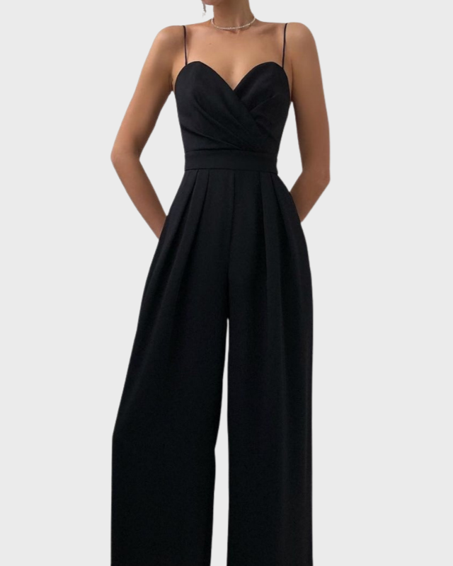 Women’s Elegant Wide-Leg Jumpsuit - Sweetheart Neckline