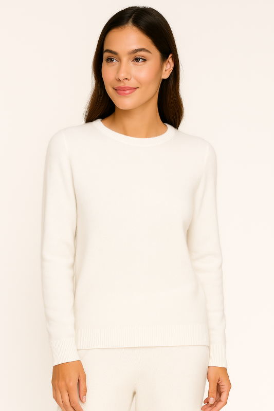 White Women’s Everyday Lightweight Knit Sweater with Comfort and Style on the model