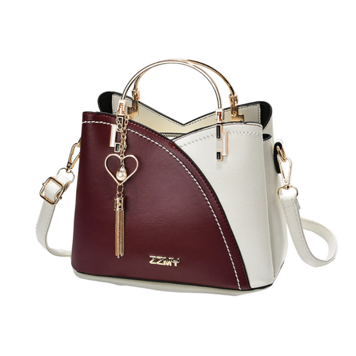Wine Red Women’s Structured Patchwork-Design Handbag