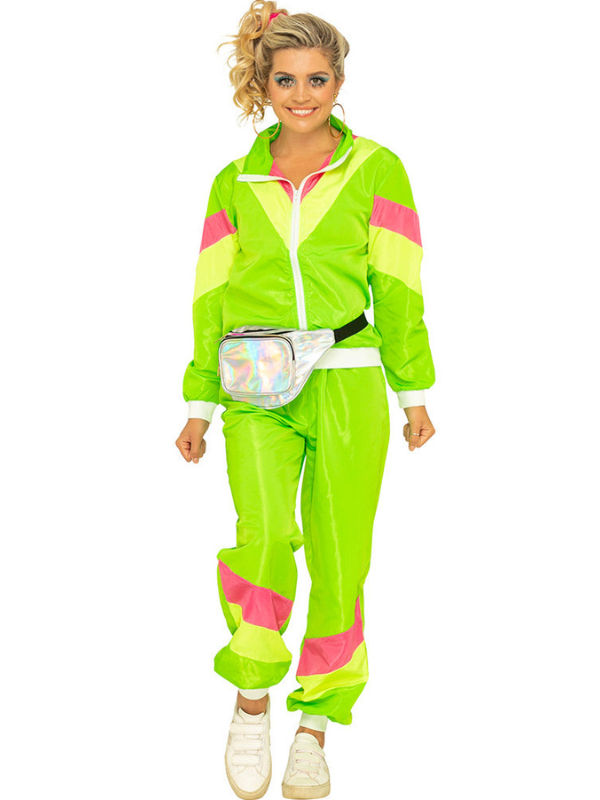 Women's 80s Halloween Neon Tracksuit Costume for Themed Parties