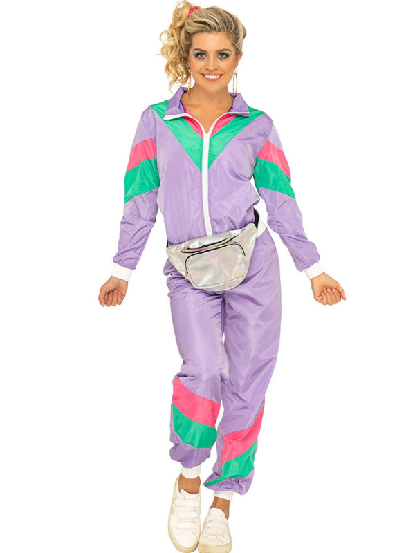 Women's 80s Halloween Neon Tracksuit Costume for Themed Parties