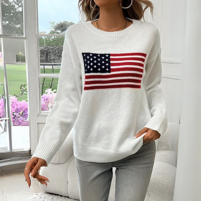Women's American Flag Crewneck Sweater