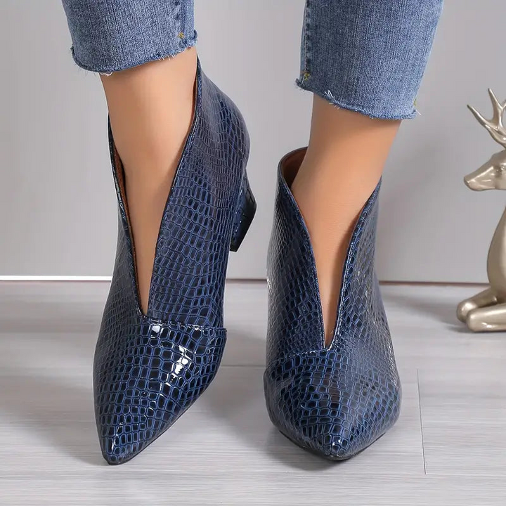 Women's Ankle Boots - Curved Cut and Mid Block Heel