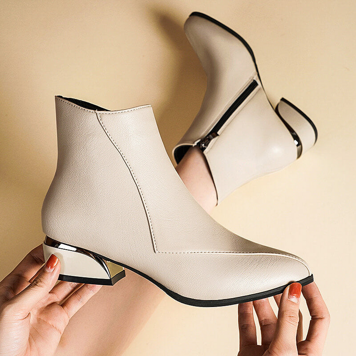 Women's Ankle Boots with Side Zipper and Low Heel