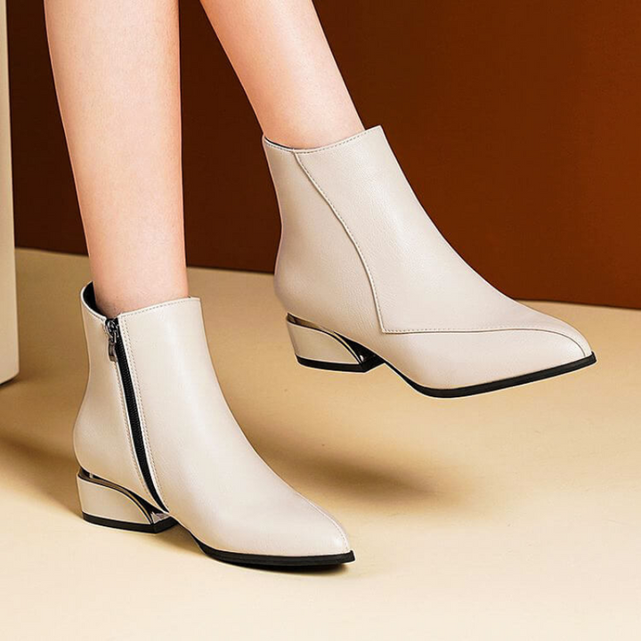 Women's Ankle Boots with Side Zipper and Low Heel