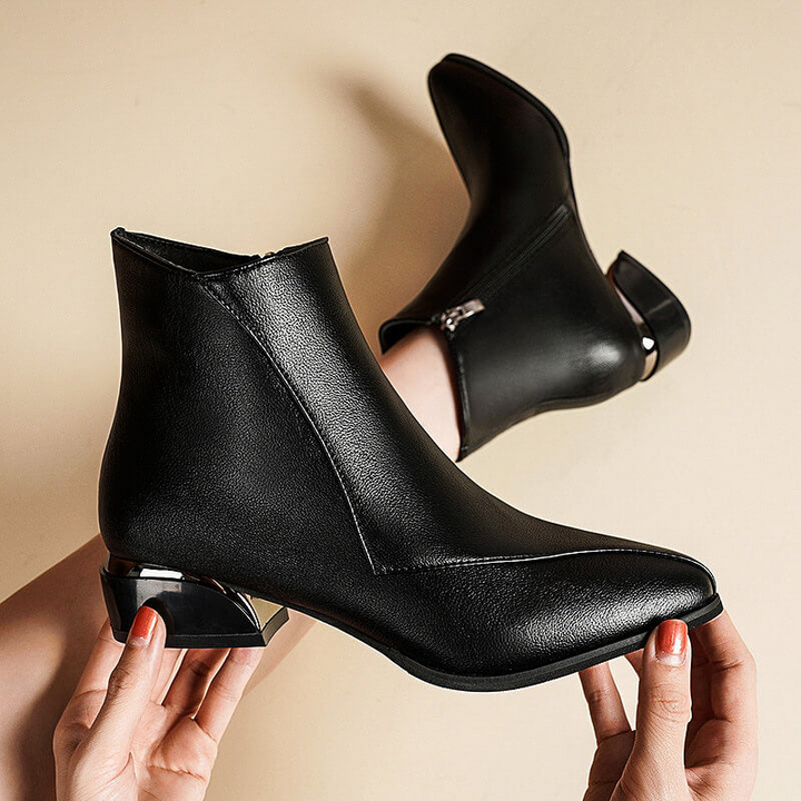 Women's Ankle Boots with Side Zipper and Low Heel