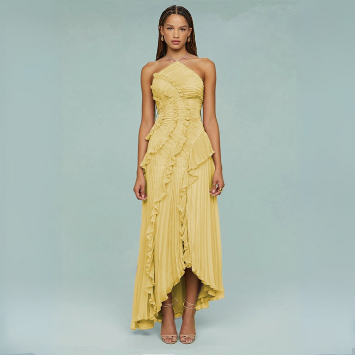 Women's Asymmetric Pleated Formal Dress - Evening and Cocktail Dress